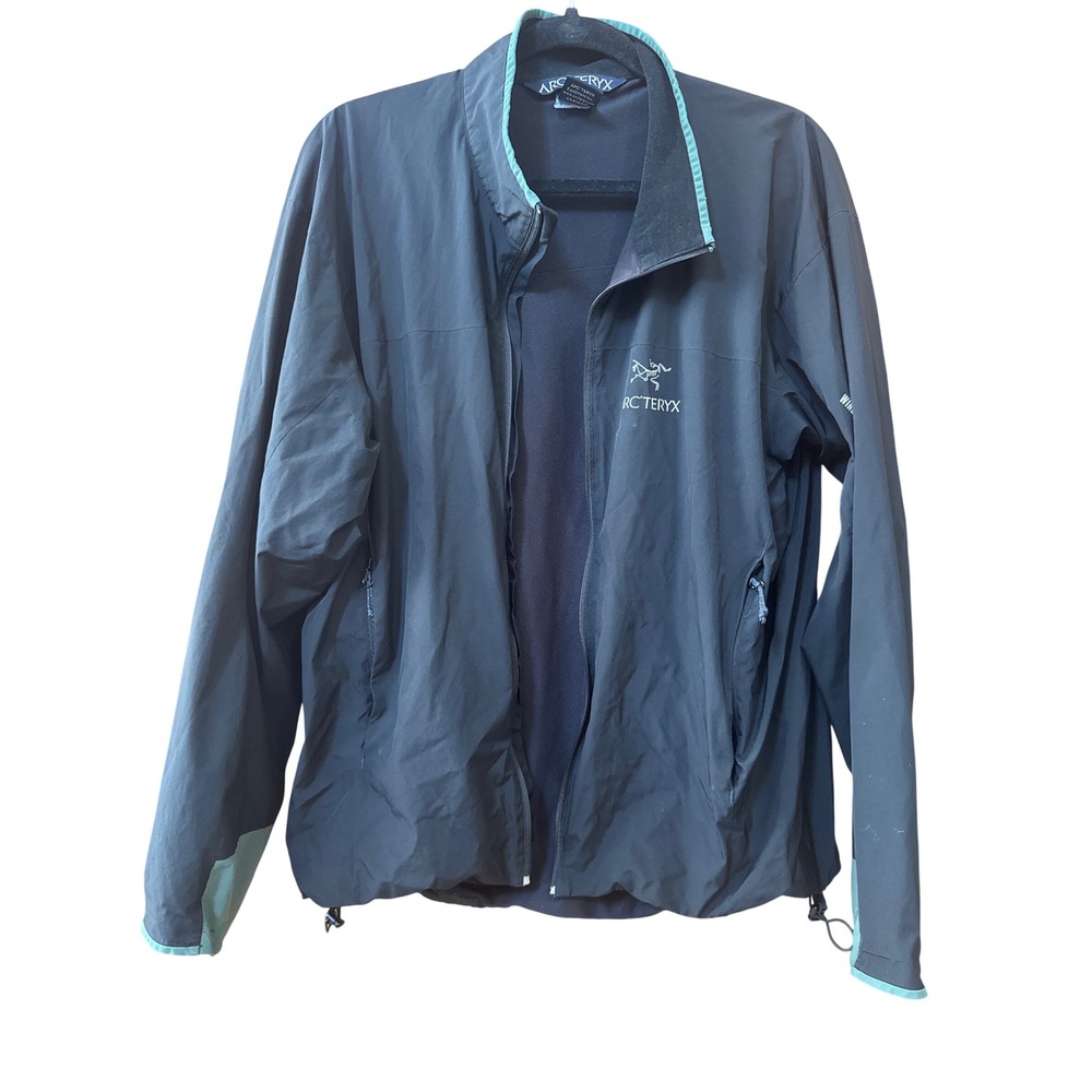 Arcteryx Windstopper Softshell Jacket Mens XL Black Teal Trim Broken Zipper